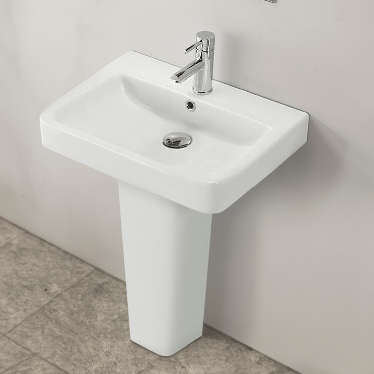 CeraStyle 035300U-PED-One Hole Rectangular White Ceramic Pedestal Sink